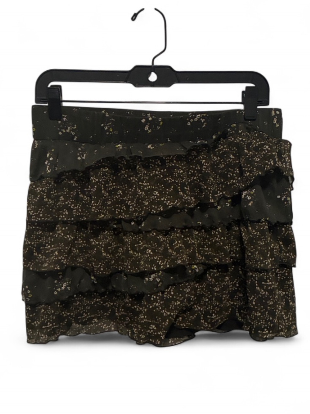 Y2K Old Navy Green Floral Tiered Ruffled Mini Skirt